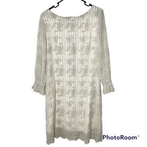 Sundance Women's Silver and White Sheer Lined Floral Dress Size M